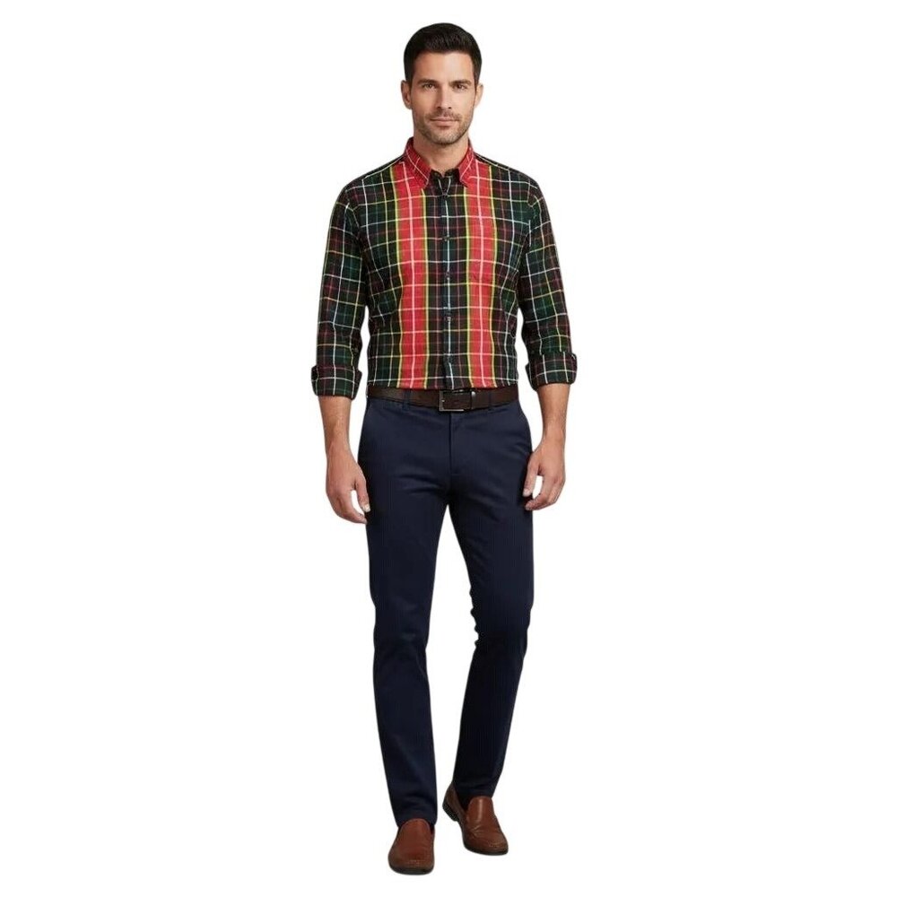 Majeed Bai CAIRO Tailors Men's Multicolor Plaid Long Sleeve Shirt Size XL - Picture 1 of 8